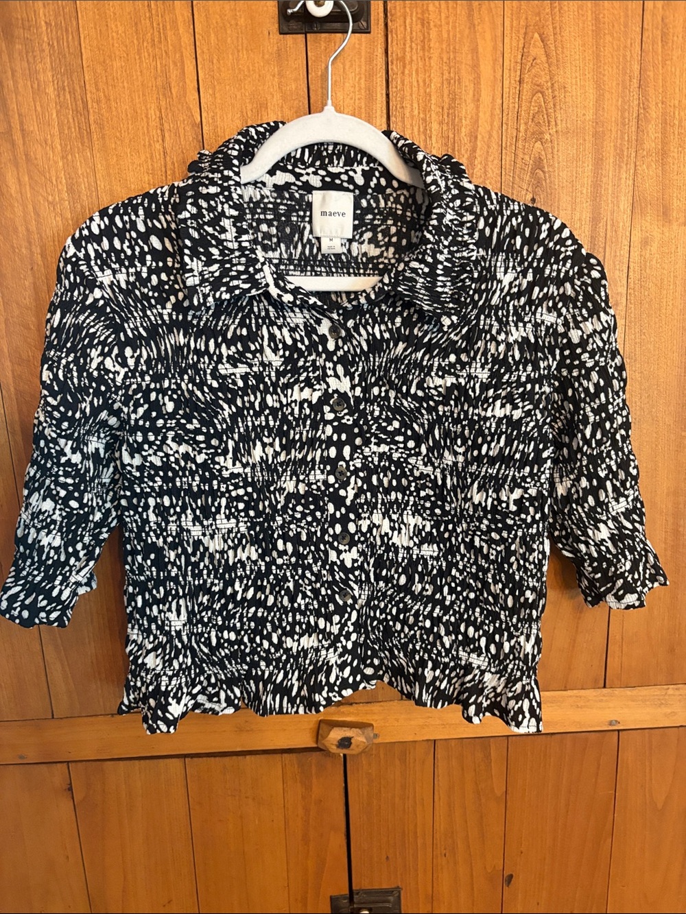Maeve Black & White Abstract Printed Button-Up Blouse